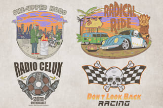 draw vintage motorcycle garage logo for clothing merchandise