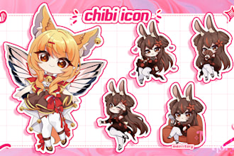 draw cute icon and avatar for vtuber in chibi anime style