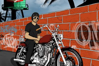 draw a motorcycle illustration in old school, vintage style