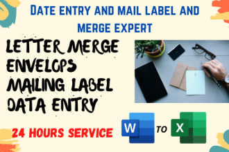 do mailing label, mail merge, letter envelops and data entry excel expert