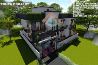 design house plan with 2d drawing and 3d modeling