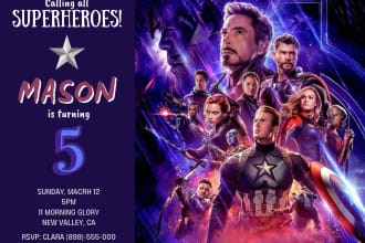 create marvel, harry potter theme birthday invitation card