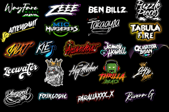 design handwritten dj, music, band, producer, artist logo