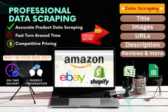 do web scraping, amazon, ebay, and shopify product data scraping
