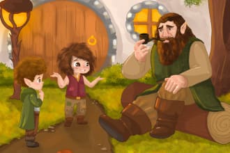 draw childrens story book illustration in whimsical style