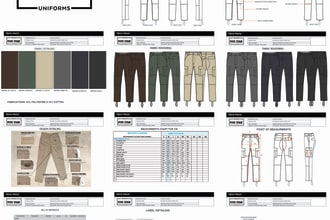 create tech pack and flat sketches for fashion design