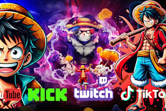 design an amazing anime logo and stream animated overlays for twitch, kick, yt