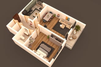 do a 3d floor plan with furniture and details