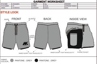 fashion design and clothing technical flat sketch tech pack