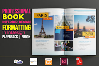format and layout design for ebook, book, booklet, journal, cookbook in indesign