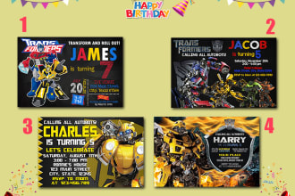 transformers, ninjago, pokemon, ben 10, paw patrol, hot wheels, invitation