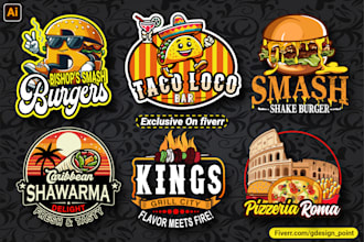 design a fast food, smash burger, pizza, taco, bbq, grill and restaurant logo