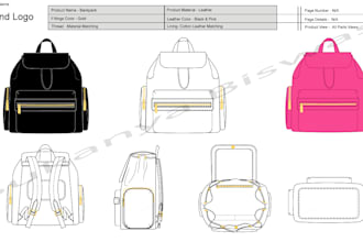 design handbags , backpack with factory ready technical drawing details