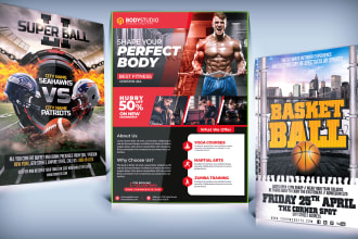 design sports, fitness, gym, football, baseball, basketball flyer and poster