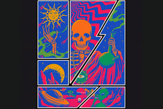 draw psychedelic, surreal colorful art illustration
