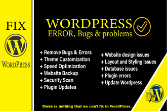 fix wordpress error, bugs or issues and customize wordpress