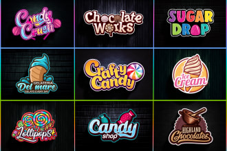 create candy, lollipop, chocolate, ice cream, bakery logo