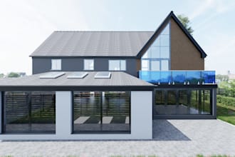 remodel, renovate, render modern home exterior 3d