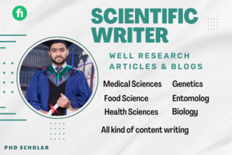 write blog posts, research articles on biology, nutrition and health science