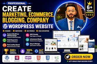 create marketing, ecommerce, blogging, company wordpress website