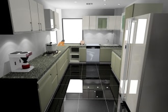 design kitchen in 2d and 3d in detail and working drawing