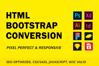 convert figma to html, psd to html, bootstrap sass