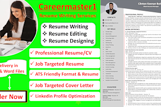 write, edit and design professional resume, cv, cover letter