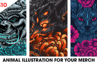 draw animal head illustration in my style for your merch