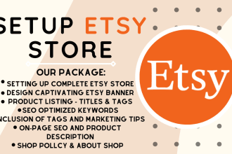 set up etsy store, logo, listing, SEO, digital or physical product