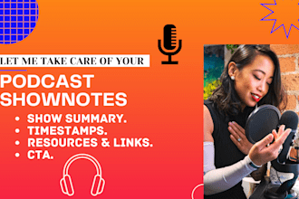 write podcast summary podcast shownotes for your podcast in 24 hrs
