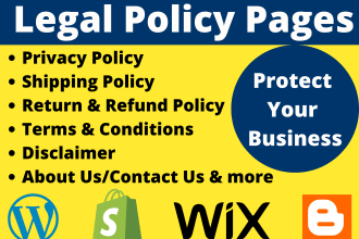 write policy pages, gdpr privacy policy, shipping policy and return policy