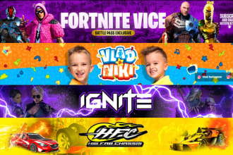 design youtube banner and logo , anime, gaming, kids, cartoon, minecraft etc