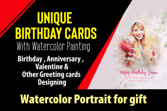 design unique birthday cards and greeting cards with a watercolor portrait