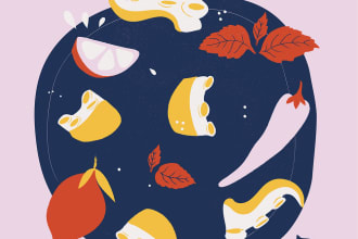draw food and recipes illustrations in flat and modern style