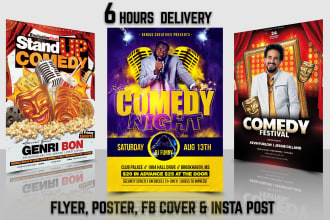 design comedy night, open mic, karaoke, and gaming flyer