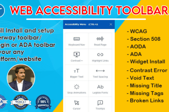 setup userway web accessibility toolbar or plugin for ada, wcag compliance
