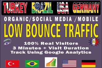 provide USA,turkey, brazil, germany traffic with 3 min plus