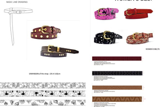 design leather belts for men and women with detailed techpack