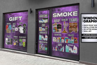 design amazing window graphics, shop front sign, decal store front, signage