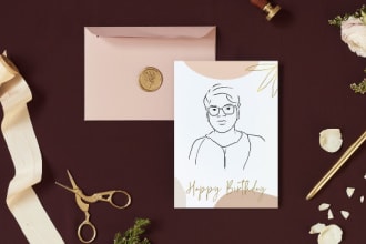 design a birthday card with a line drawing