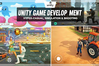 develop  hyper casual, simulation, or shooting game for mobile  by unity