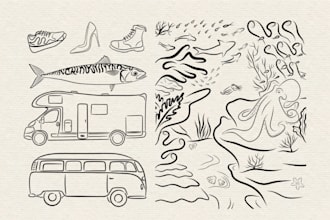 create hand drawn line art illustrations