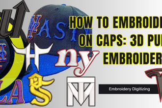 digitize 3d puff embroidery design for cap into dst in 1 hr