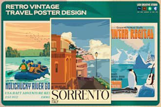 design a retro vintage travel poster or flyer for your business