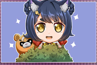 design cute chibi art for keychains, emotes, stickers