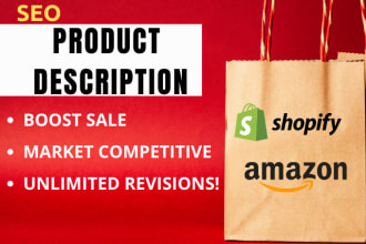 write seo product descriptions for shopify and amazon listing