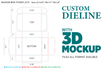 create packaging box dieline, die cut and cut lines template