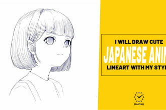 draw cute anime or manga cartoon line art japan style