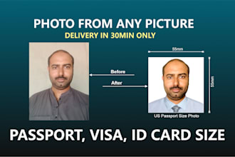 do passport, stamp, visa, id card photo size from any photo