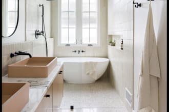 design bathroom interior, vanity, closet and 3d render